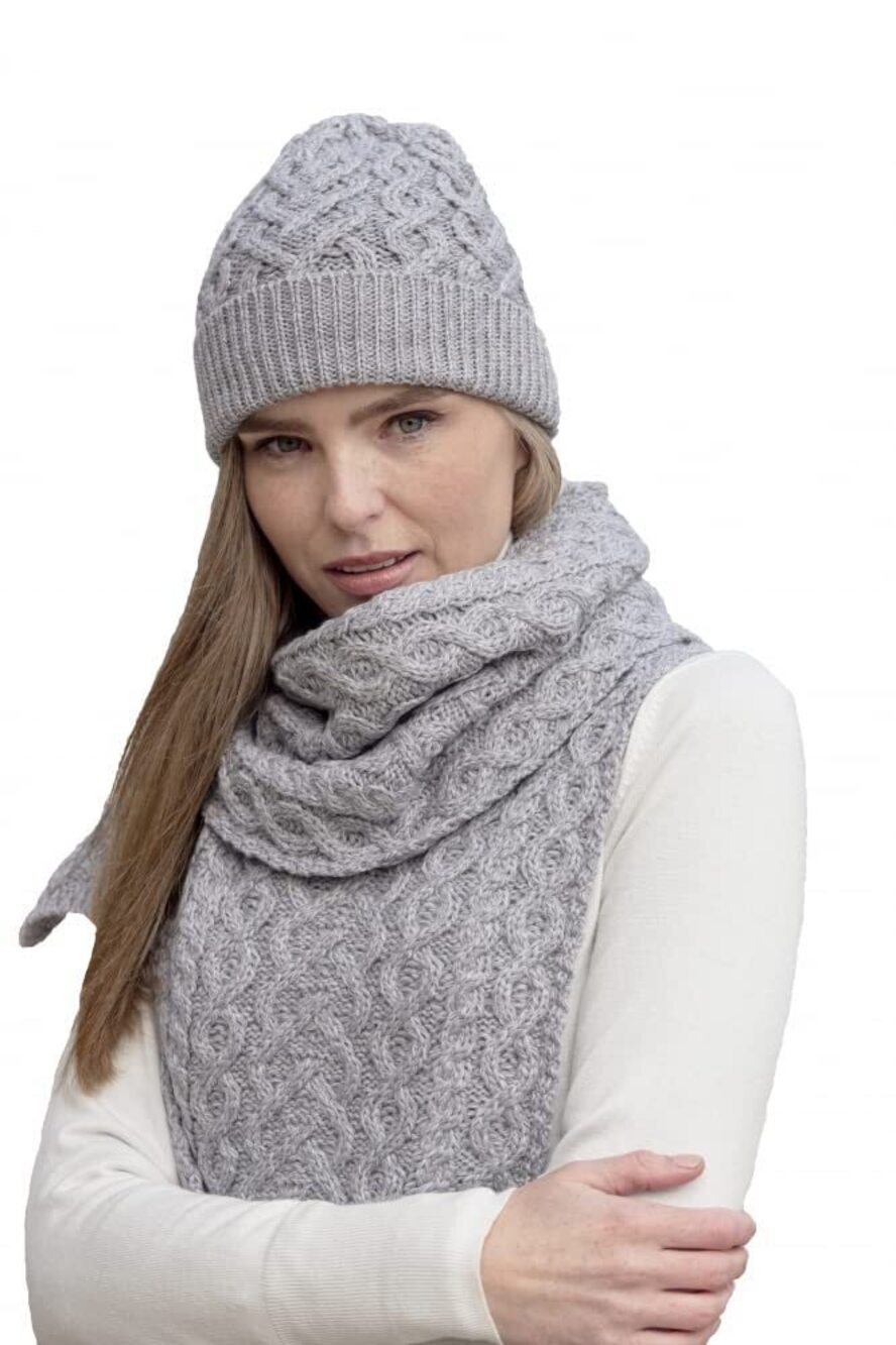 7785 Irish Cable Knitted Wool Heart Pattern Hat X4943-SGRY